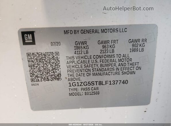 1G1ZG5ST8LF137740 2020 CHEVROLET MALIBU White 