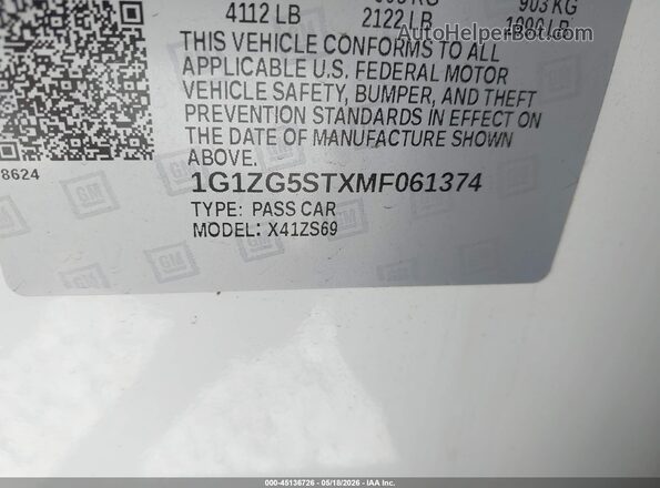 1G1ZG5STXMF061374 2021 CHEVROLET MALIBU White 
