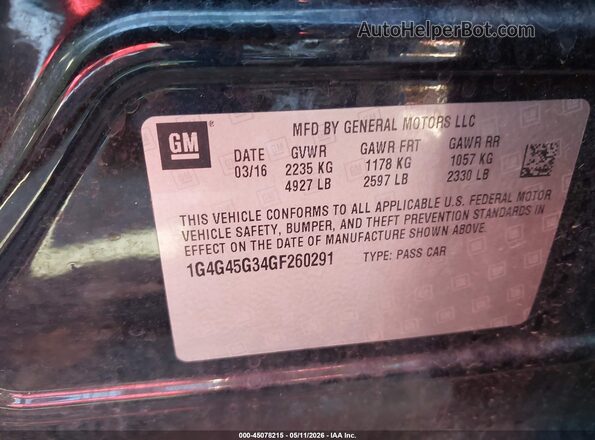 1G4G45G34GF260291 2016 BUICK LACROSSE Black Widok komory silnika