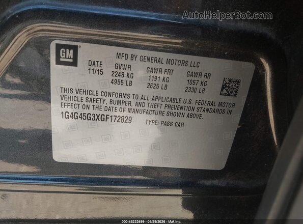 1G4G45G3XGF172829 2016 BUICK LACROSSE Серый Вид подкапотного пространства