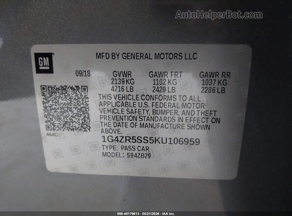 1G4ZR5SS5KU106959 2019 BUICK LACROSSE Gray Engine compartment view