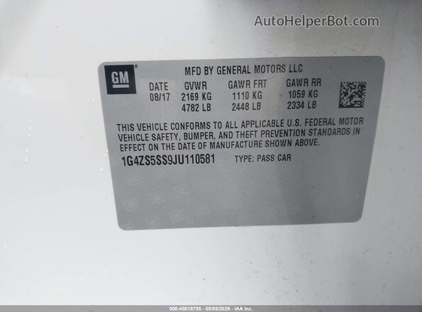 1G4ZS5SS9JU110581 2018 BUICK LACROSSE Белый Вид подкапотного пространства