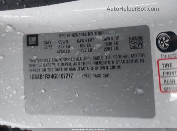 1G6AB1RX4G0107277 2016 CADILLAC ATS White Вид підкапотного простору