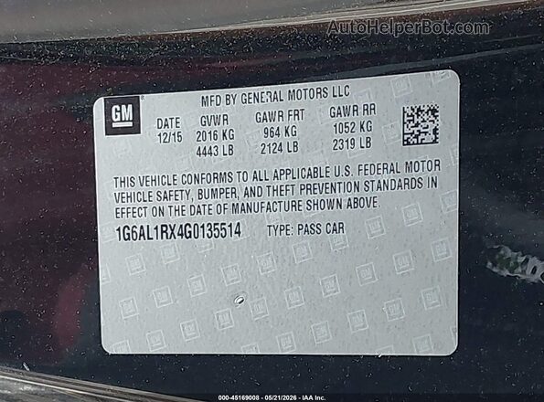 1G6AL1RX4G0135514 2016 CADILLAC ATS Black Вид підкапотного простору