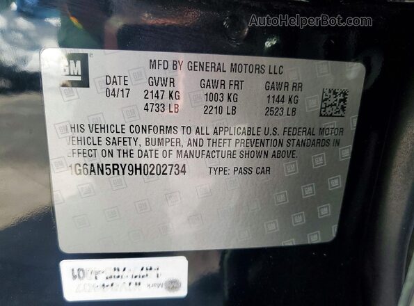 1G6AN5RY9H0202734 2017 CADILLAC ATS-V Black Շարժիչի բաժամունքի տեսք