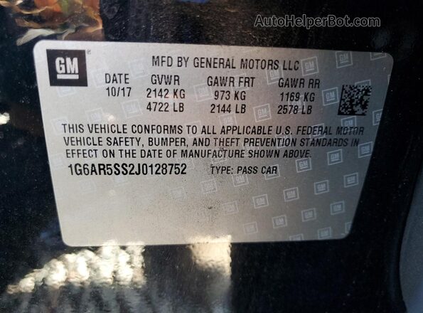 1G6AR5SS2J0128752 2018 CADILLAC CTS Black Vista del compartimento del motor