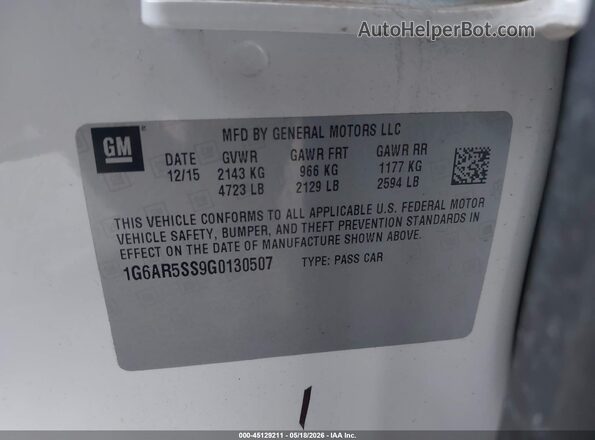 1G6AR5SS9G0130507 2016 CADILLAC CTS White ძრავის განყოფილების ხედი