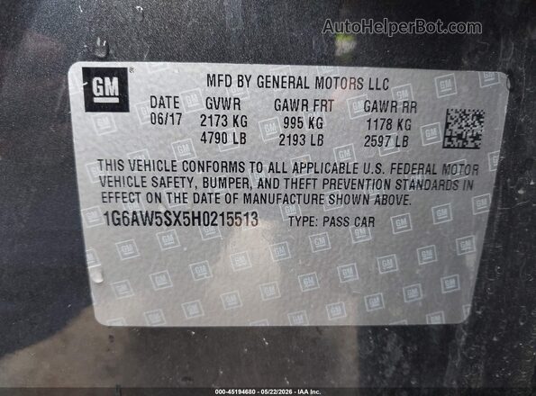 1G6AW5SX5H0215513 2017 CADILLAC CTS Gray Շարժիչի բաժամունքի տեսք
