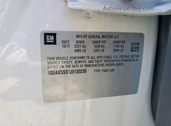 1G6AX5SS1J0130238 2018 CADILLAC CTS White Widok komory silnika