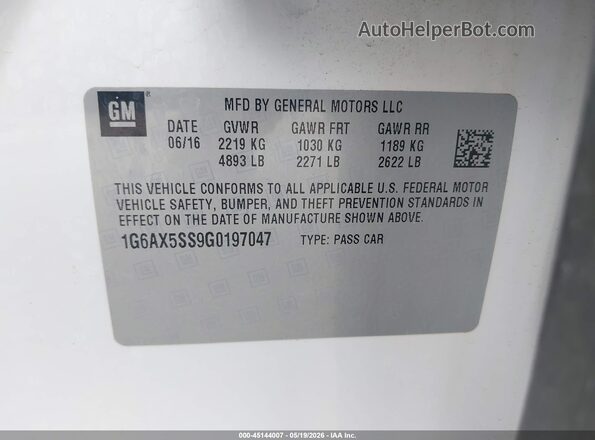 1G6AX5SS9G0197047 2016 CADILLAC CTS White ძრავის განყოფილების ხედი