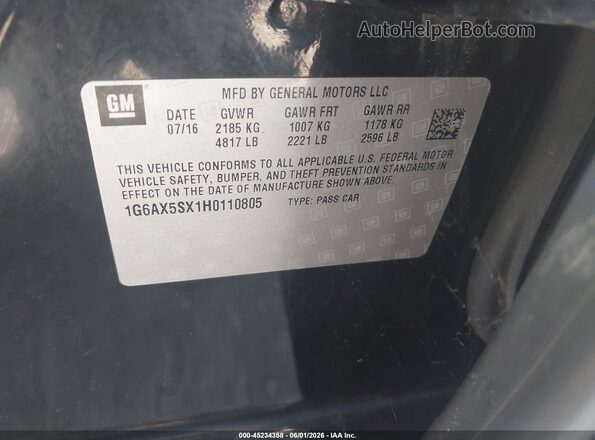 1G6AX5SX1H0110805 2017 CADILLAC CTS Black Vista del compartimento del motor