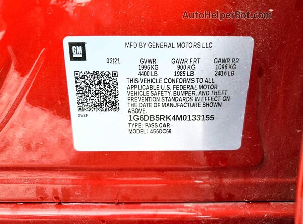 1G6DB5RK4M0133155 2021 CADILLAC CT4 Red 