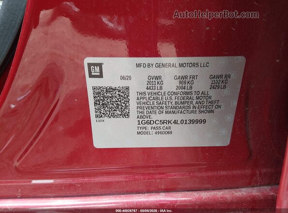 1G6DC5RK4L0139999 2020 CADILLAC CT4 Красный Вид подкапотного пространства