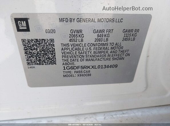 1G6DF5RKXL0134409 2020 CADILLAC CT4 White ძრავის განყოფილების ხედი
