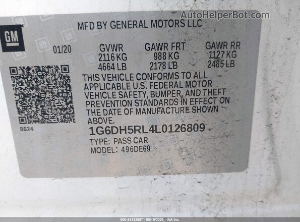 1G6DH5RL4L0126809 2020 CADILLAC CT4 White Вид підкапотного простору