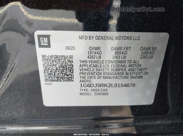 1G6DJ5RK2L0154670 2020 CADILLAC CT4 Black ძრავის განყოფილების ხედი