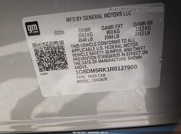 1G6DM5RK1R0127900 2024 CADILLAC CT5 Gray Vista del compartimento del motor