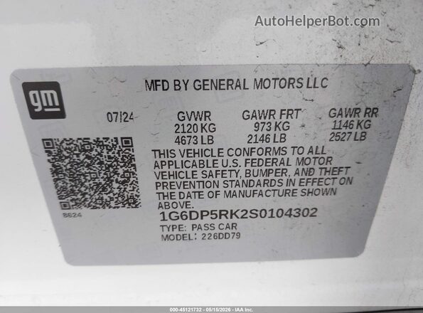 1G6DP5RK2S0104302 2025 CADILLAC CT5 White Շարժիչի բաժամունքի տեսք