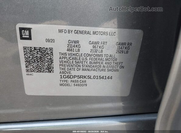 1G6DP5RK5L0154144 2020 CADILLAC CT5 Gray Engine compartment view