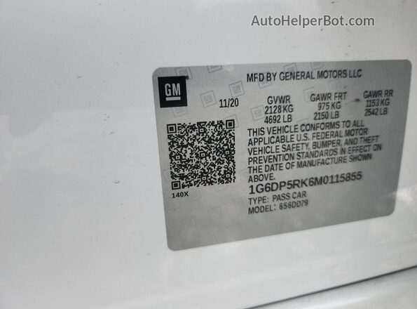 1G6DP5RK6M0115855 2021 CADILLAC CT5 White ძრავის განყოფილების ხედი