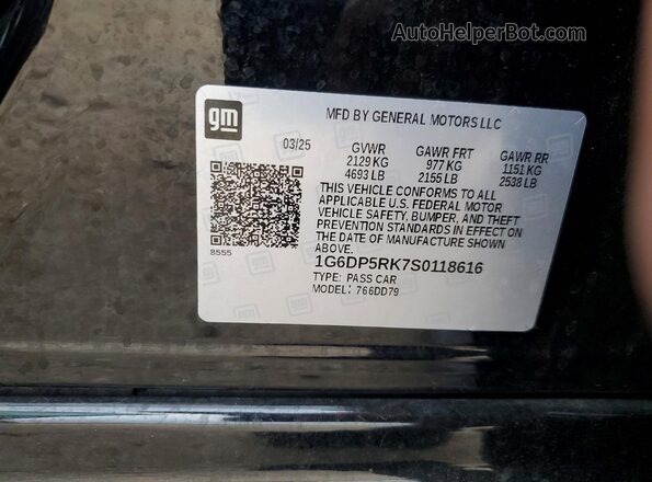 1G6DP5RK7S0118616 2025 CADILLAC CT5 Black Vista de la etiqueta del VIN