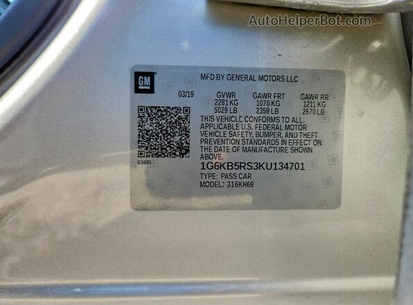 1G6KB5RS3KU134701 2019 CADILLAC CT6 Серебряный Вид подкапотного пространства