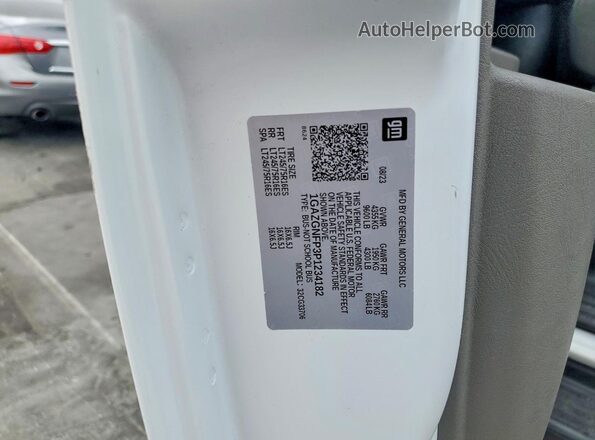 1GAZGNFP3P1234182 2023 CHEVROLET EXPRESS White Widok naklejki z numerem VIN