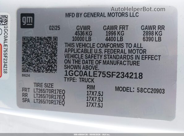 1GC0ALE75SF234218 2025 CHEVROLET SILVERADO White Engine compartment view