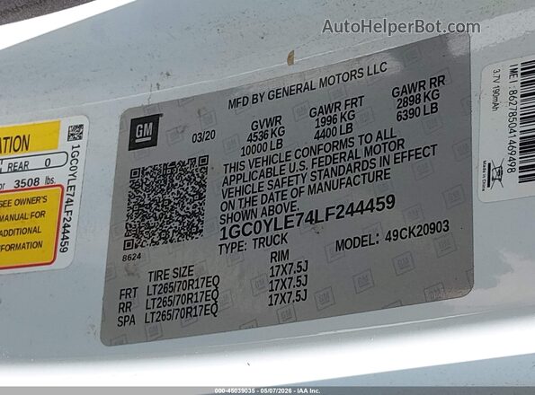 1GC0YLE74LF244459 2020 CHEVROLET SILVERADO White Engine compartment view