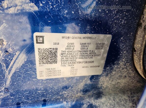 1GC1KREY9KF161920 2019 CHEVROLET SILVERADO Blue 