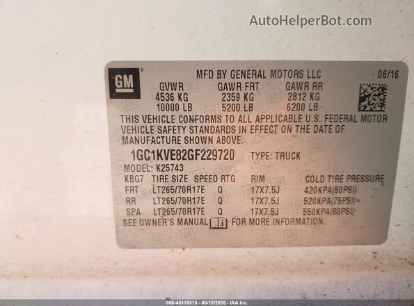 1GC1KVE82GF229720 2016 CHEVROLET SILVERADO White ძრავის განყოფილების ხედი