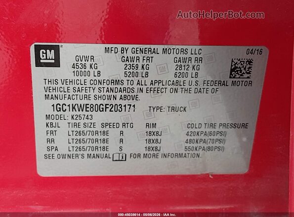 1GC1KWE80GF203171 2016 CHEVROLET SILVERADO Red Engine compartment view