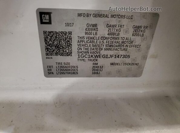 1GC1KWEG1JF147305 2018 CHEVROLET 2500 White 