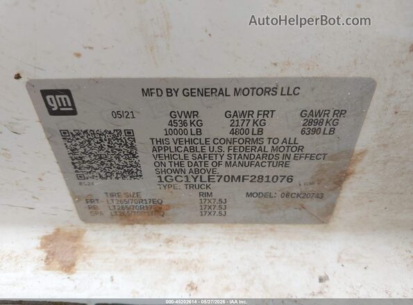 1GC1YLE70MF281076 2021 CHEVROLET SILVERADO White Engine compartment view