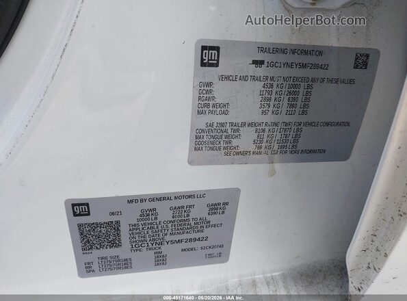 1GC1YNEY5MF289422 2021 CHEVROLET SILVERADO White Widok komory silnika
