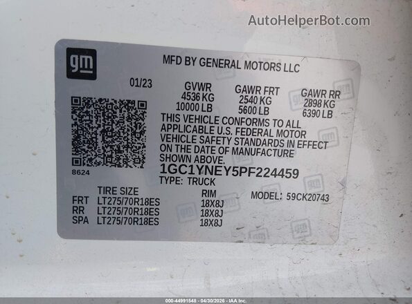 1GC1YNEY5PF224459 2023 CHEVROLET SILVERADO White Շարժիչի բաժամունքի տեսք