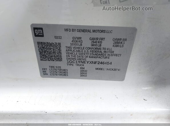 1GC1YNEYXNF246454 2022 CHEVROLET SILVERADO White 