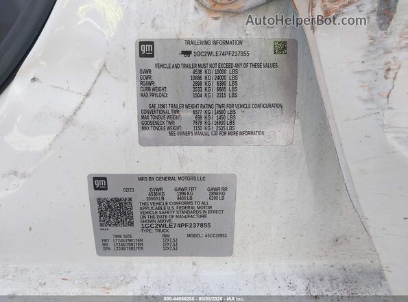 1GC2WLE74PF237855 2023 CHEVROLET SILVERADO Белый 