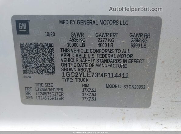 1GC2YLE73MF114411 2021 CHEVROLET SILVERADO White Vista del compartimento del motor