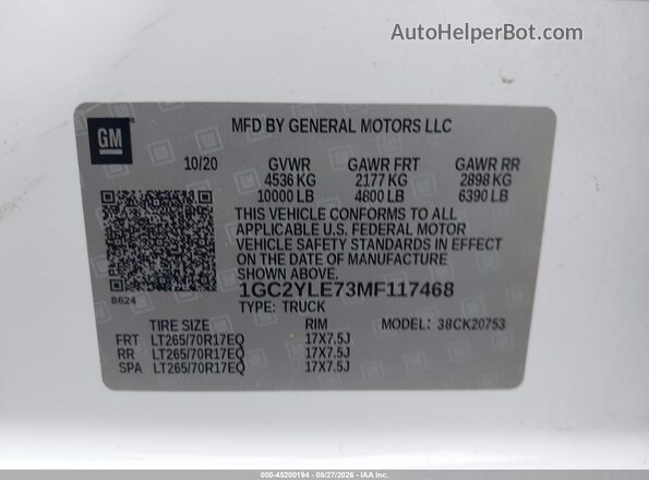 1GC2YLE73MF117468 2021 CHEVROLET SILVERADO White Engine compartment view