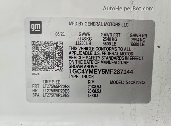 1GC4YMEY5MF287144 2021 CHEVROLET SILVERADO White Engine compartment view