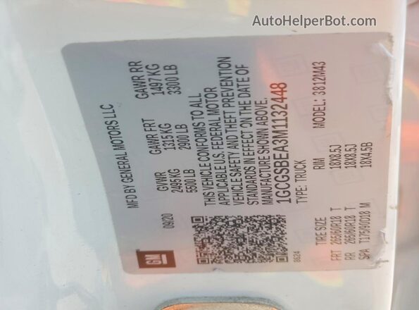 1GCGSBEA3M1132448 2021 CHEVROLET COLORADO White Engine compartment view