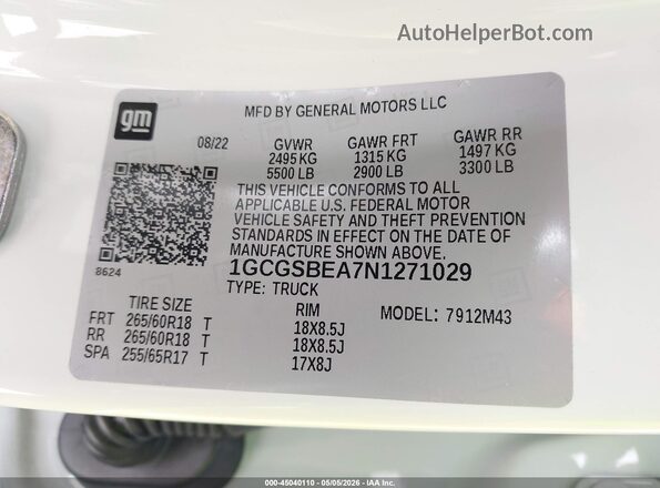 1GCGSBEA7N1271029 2022 CHEVROLET COLORADO Белый Вид подкапотного пространства