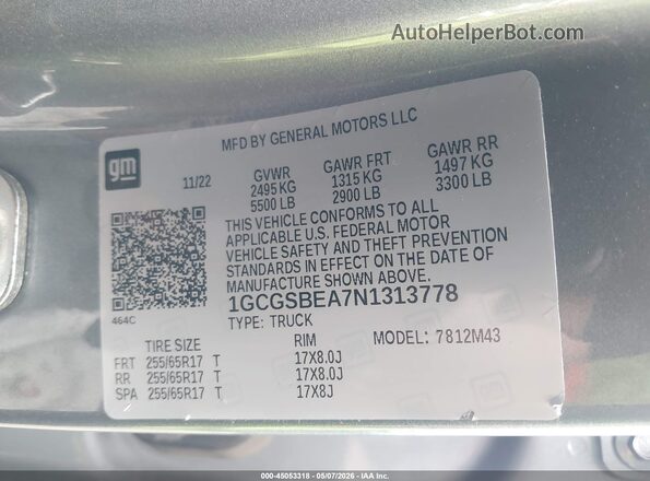 1GCGSBEA7N1313778 2022 CHEVROLET COLORADO Gray Вид підкапотного простору
