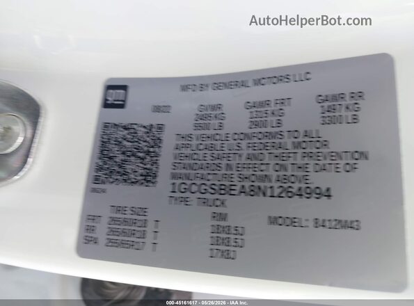 1GCGSBEA8N1264994 2022 CHEVROLET COLORADO Белый 