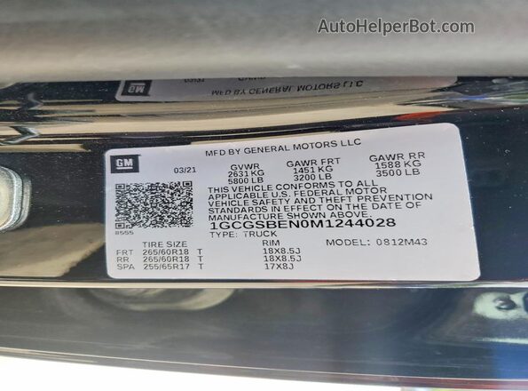 1GCGSBEN0M1244028 2021 CHEVROLET COLORADO Black VIN կոդի պիտակի տեսք