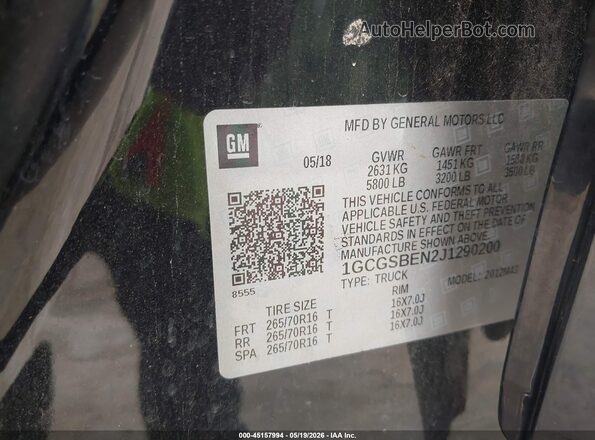 1GCGSBEN2J1290200 2018 CHEVROLET COLORADO Black Շարժիչի բաժամունքի տեսք