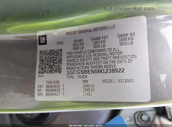 1GCGSBEN5M1238922 2021 CHEVROLET COLORADO Gray Engine compartment view