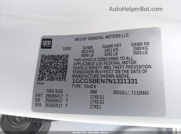 1GCGSBEN7N1331331 2022 CHEVROLET COLORADO White Vista del compartimento del motor