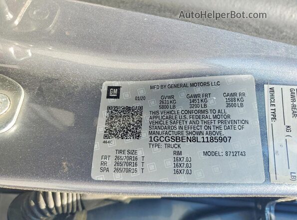 1GCGSBEN8L1185907 2020 CHEVROLET COLORADO Gray Widok komory silnika